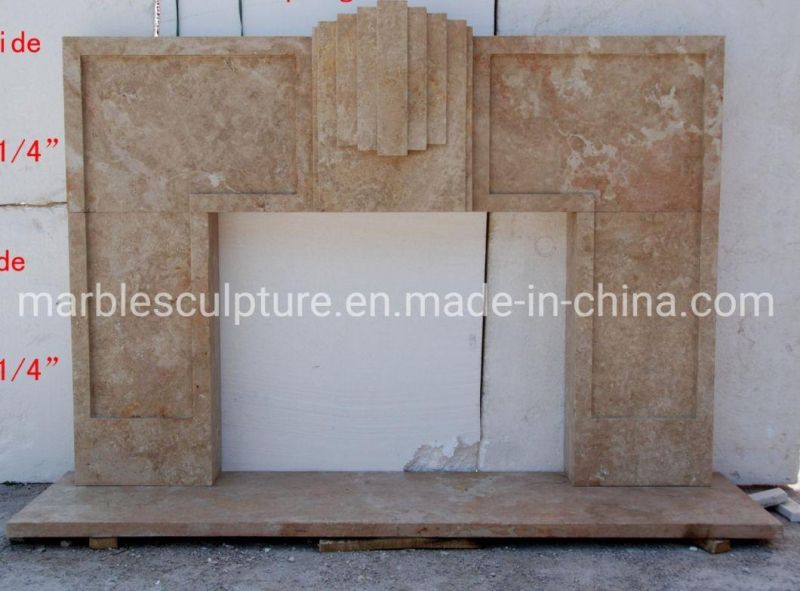 Classic Simple Style Beige Stone Mantel Marble Fireplace (SYMF-219)