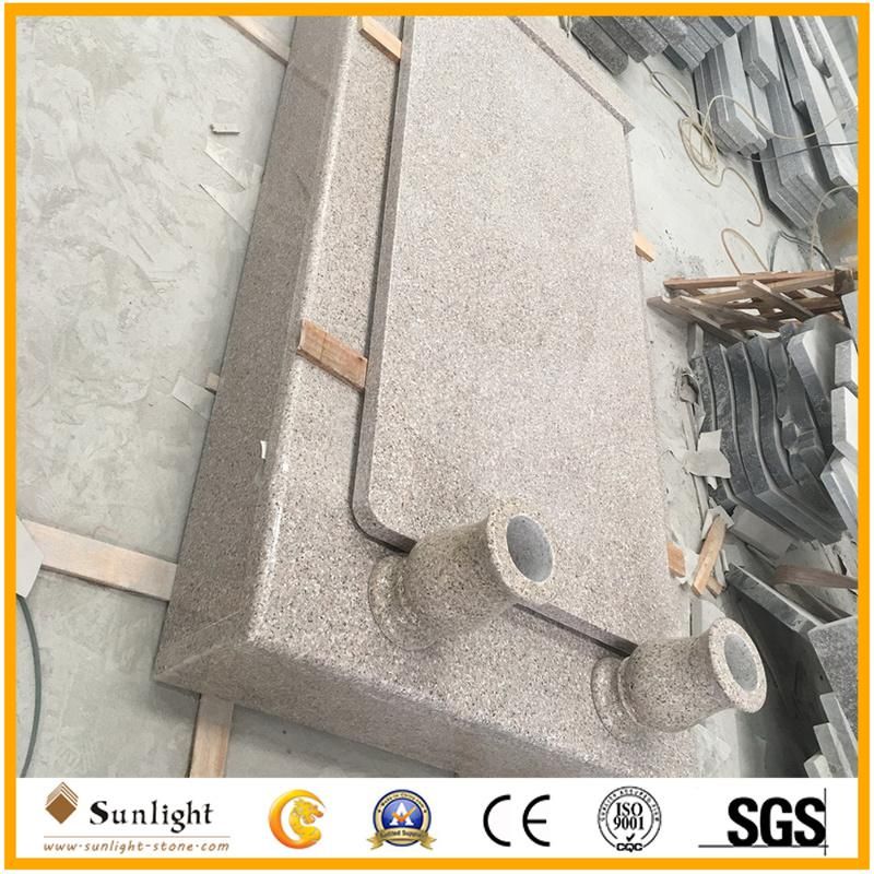 High Quality Beige Granite Tombstone Slab with Vase Carving Headstone