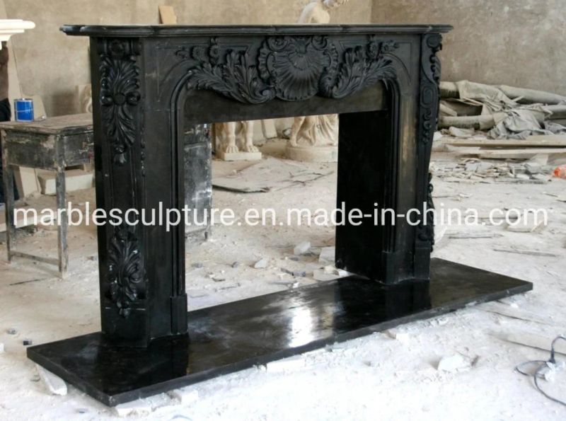 Antique Hand Carving Black Marble Fireplace Home Decoration (SYMF-131)