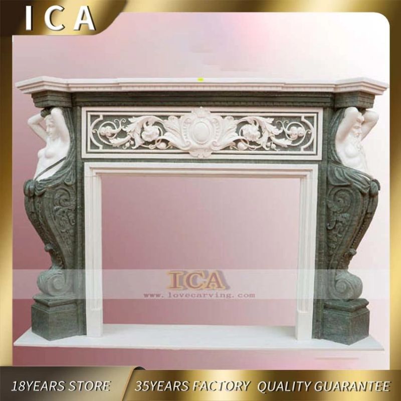 Luxury Large Natural Stone Hand Carved Marble Statue Fireplace