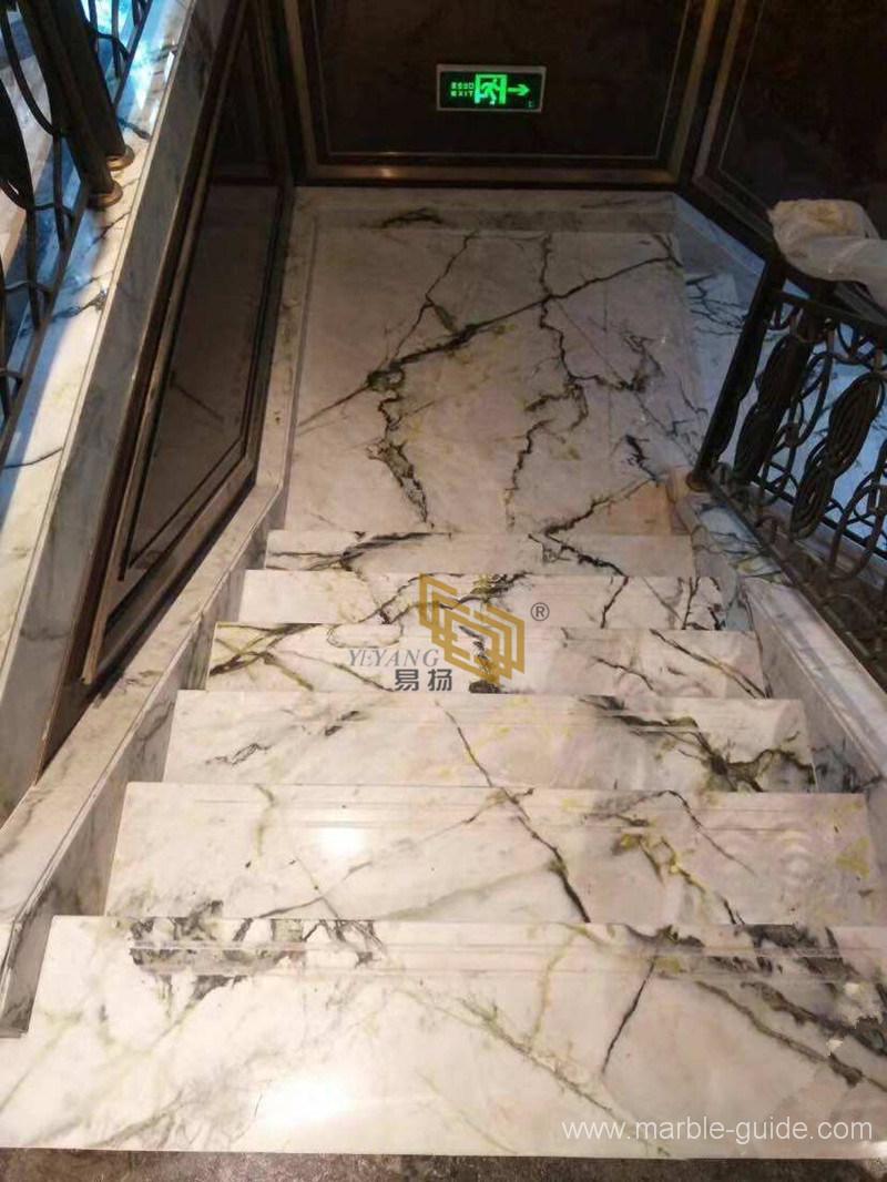 White Marble Tile Picasso Green/White Marble Tile for Bathroom/Staircase/Flooring/Wall