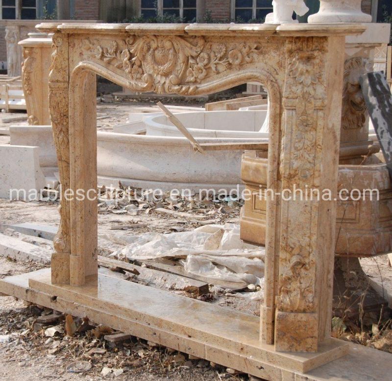 Hot Selling Classic Beige Marble Fireplace Carved Flowers (SYMF-274)