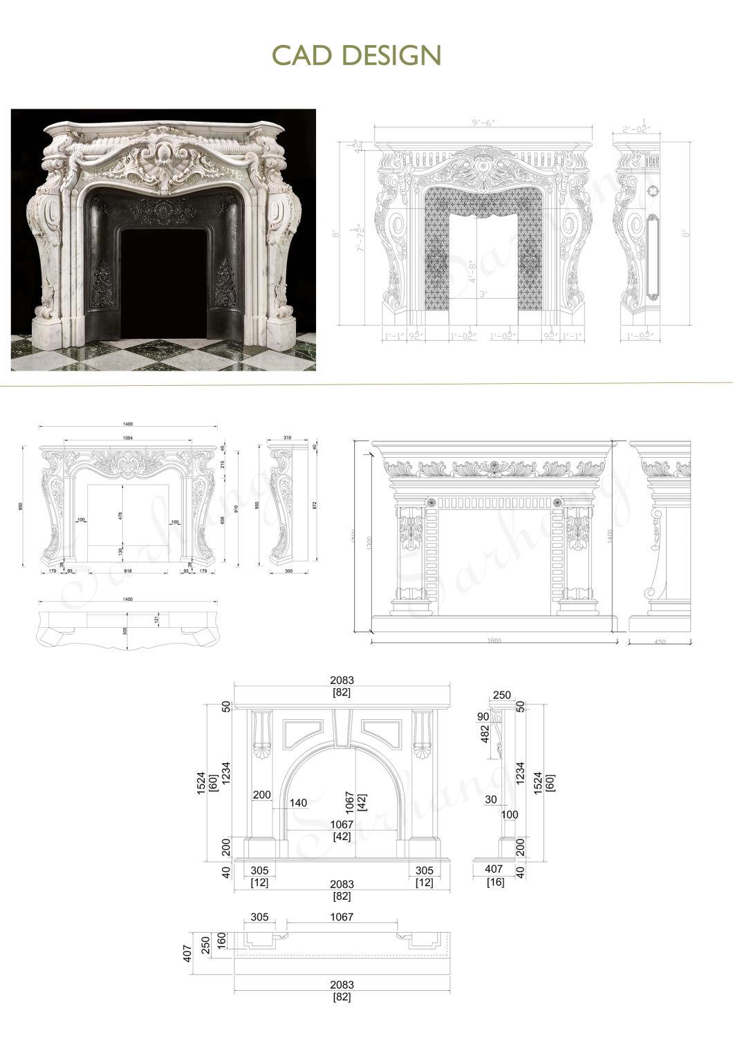 Hand Carved Natural Stone White Marble Fireplace Surround