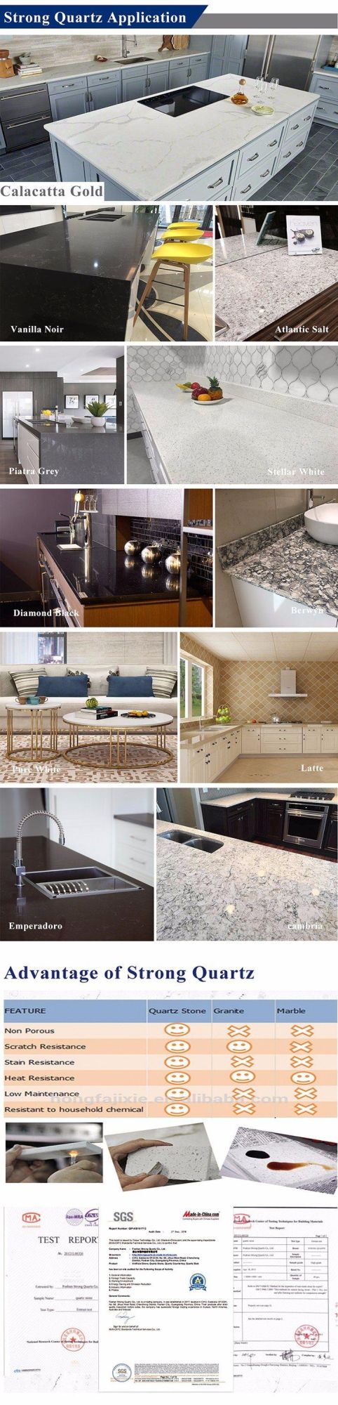 Engineered Stone Kitchen Countertop Calacatta White Marble Quartz Stone Slab