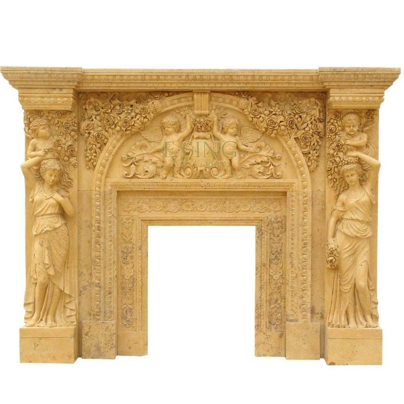 Exquisite Figure Carving Indoor Decorative White Marble Fireplace Surround
