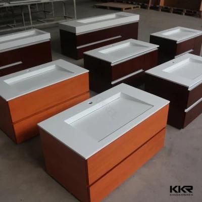 White Resin Stone Solid Surface Bathroom Ramp Basin Vanity Cabinet Sink