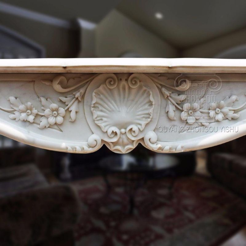 French Style White Marble Fireplace with Good Hand-Carved Quality, Competitive Price