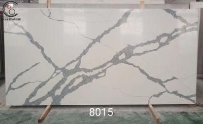 Polished Surface Artificial Calacatta White Quartz Slab Countertop