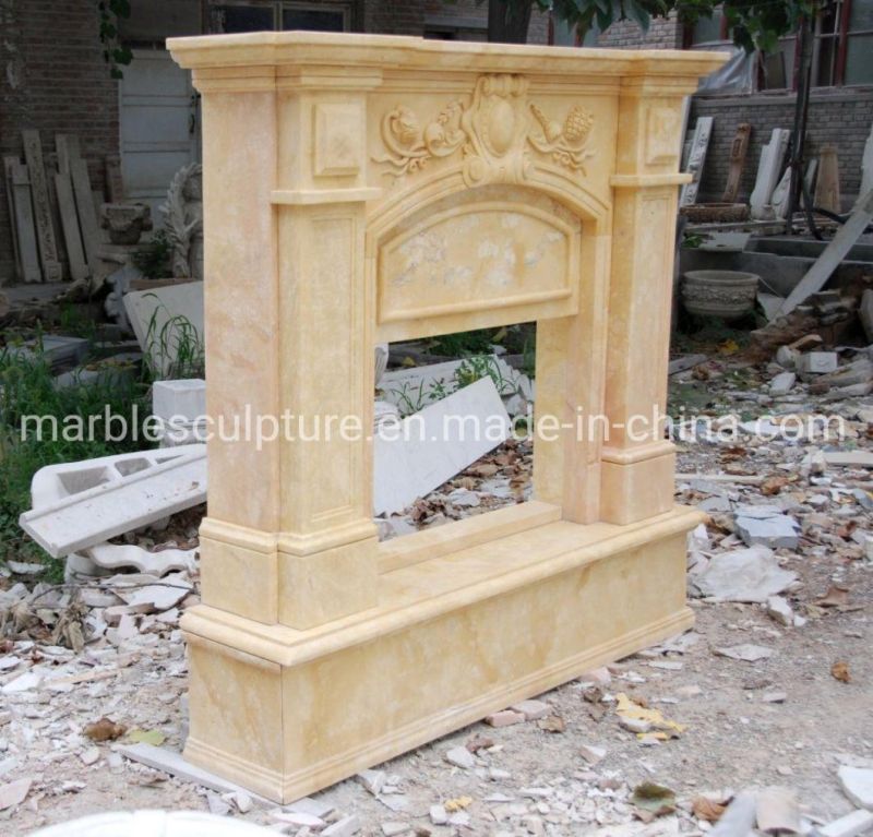 Hand Carved European Style Decorative Small Marble Fireplace Indoor (SYMF-221)