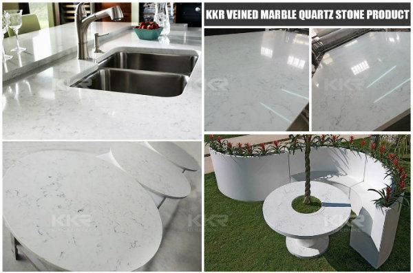 Kkr High Density Marble White Sparkle Quartz Stone for Kitchen Countertop