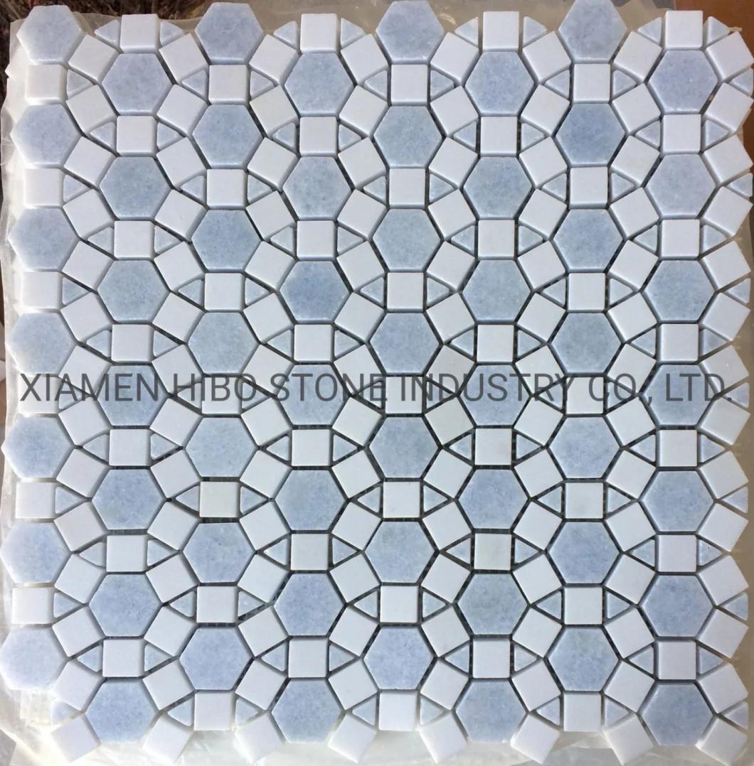 Italian Bianco Carrara White and Bardiglio Grey Dots Basketweave Mosaics