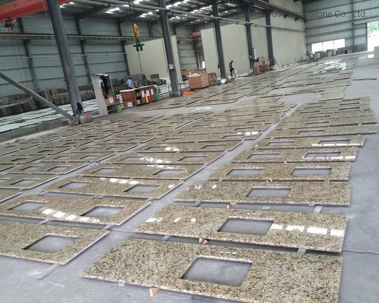 Precut Sink Hole Brazil Stone Color Giallo Napoleon Granite Kitchen Countertops