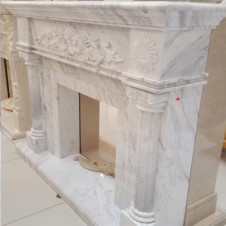 White/Yellow/Beige Marble Surround Carved Mantel Stone Design Fireplace