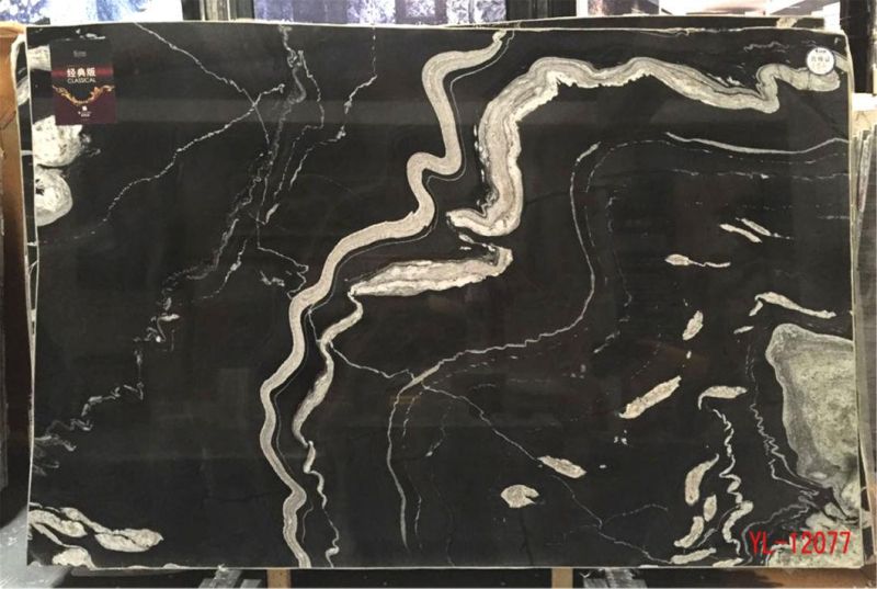 Ink Impression Black Marble Slabs for Flooring Tile, Countertop