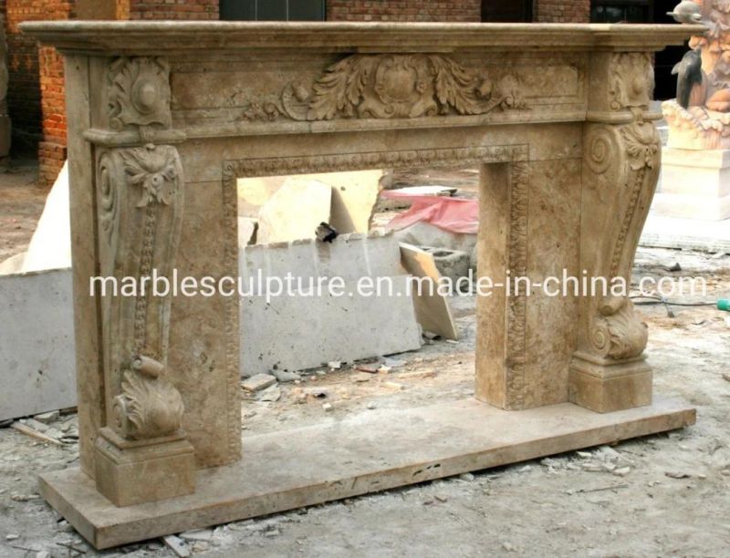 Classic Style Stone Sculpture Custom Mantel Marble Fireplace (SYMF-045)