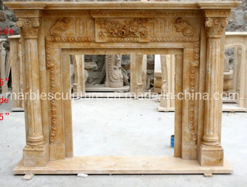 Elegant Natural Antique Stone Carved Column Stone Fireplace (SYMF-247)