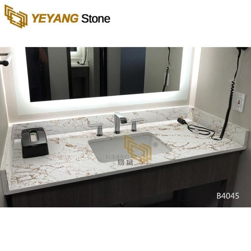Polished Gold Veins White Quartz for Kitchen Island/Bathroom/Countertop