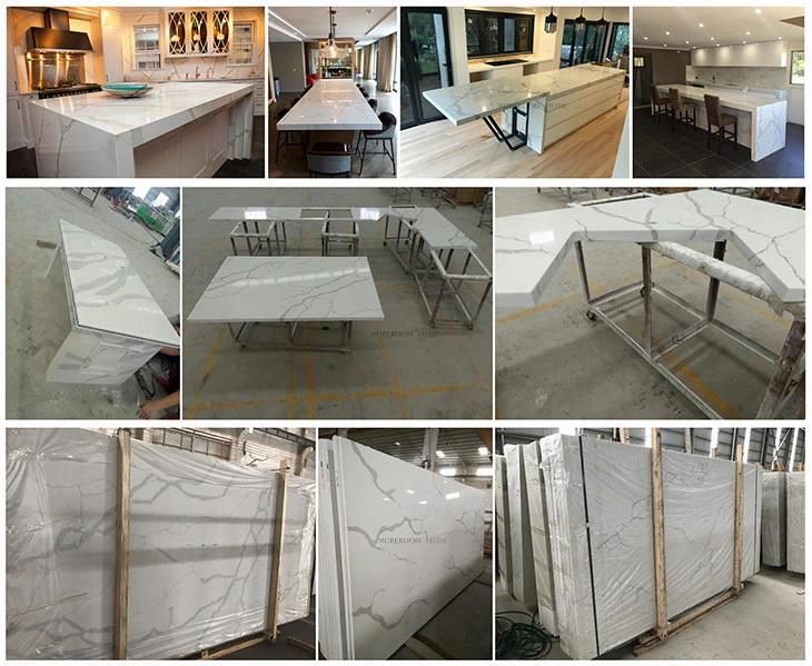 Hot Sale Bookmatched Calacatta White Artificial Stone Quartz Stone Kitchen Countertop