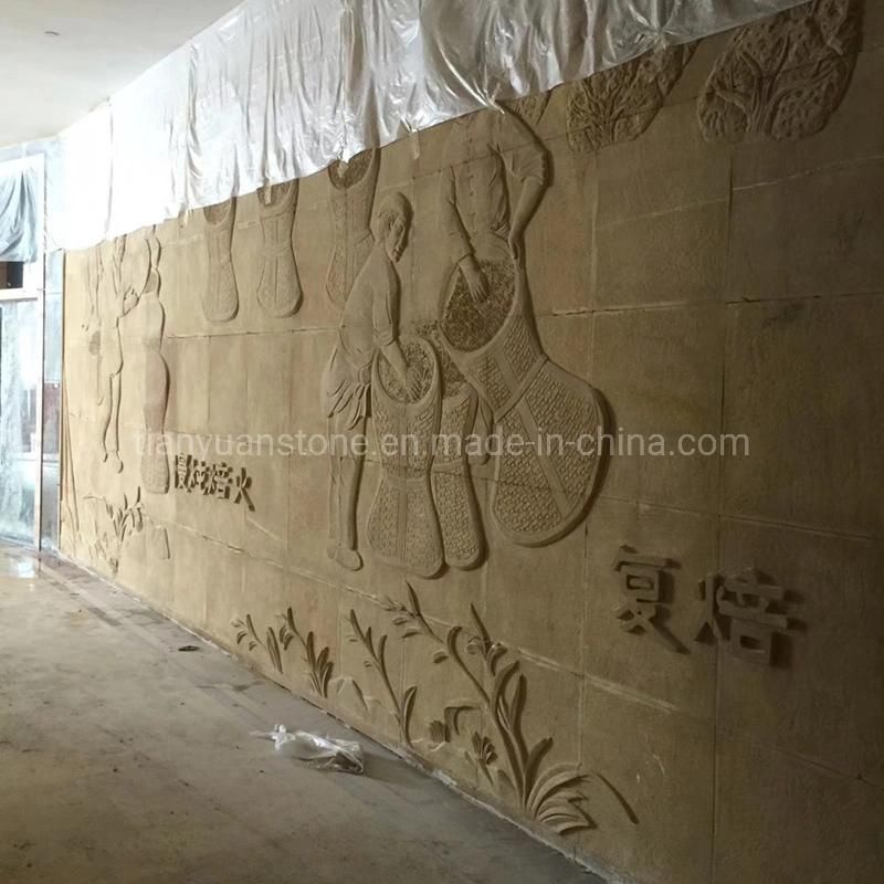Yellow Sandstone Sculpture Relief for Wall Hanging Art Decoration