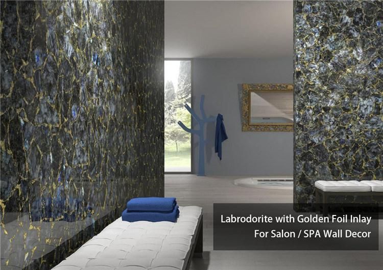 Luxury Stone Natural Marble Gemstone Yellow Blue Tiger Eye Wall and Floor Stone Tile for Apartment Villa Projects