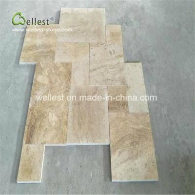 Beige Travertine Honed Tile French Pattern for Floor Decoration