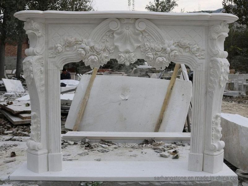 Indoor Usage Hand-Carved Marble Fireplace Mantel French Marble Fireplace Surround