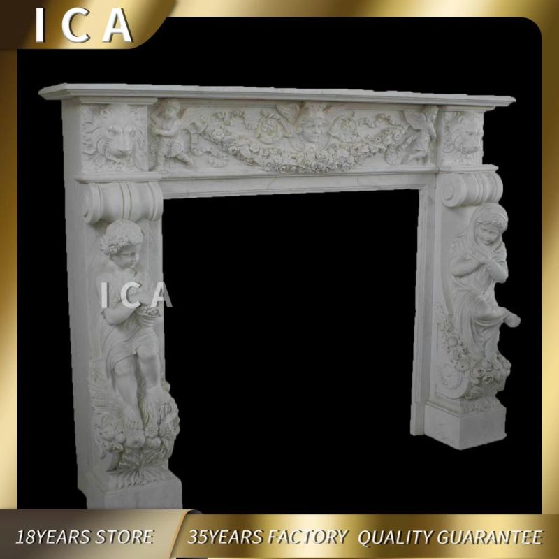 Modern Design with Decorative Flame Electric White Fireplace Mantel Surround