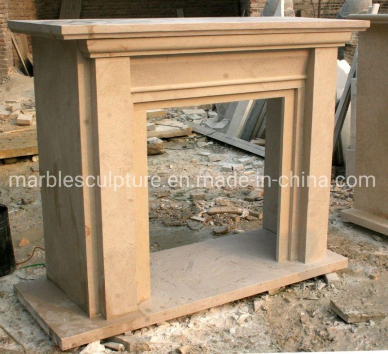 Popular Sell Simple Style Beige Marble Stone Fireplace (SYMF-245)