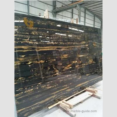 Decoration Material Black Golden Portoro Marble Slabs for Flooring/Wall/Countertop/Staircase