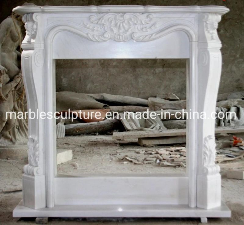 Simple Style Hand Carved White Marble Fireplace (SYMF-142)