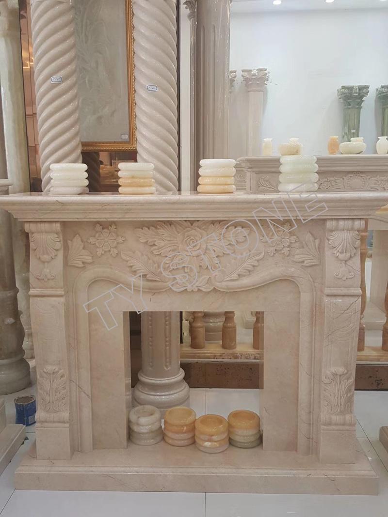 Cream Marfil Marble Fireplace Mantel French Design