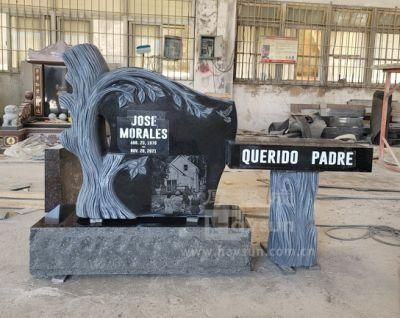 USA Style Etched Tree Monument Headstone with Bench for Cemetery