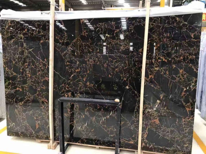 Golden Black Flower Marble Natural Black Marble Wit Gold Red Veins Polished Slabs Customized Size Floor Tile Wall Tiles