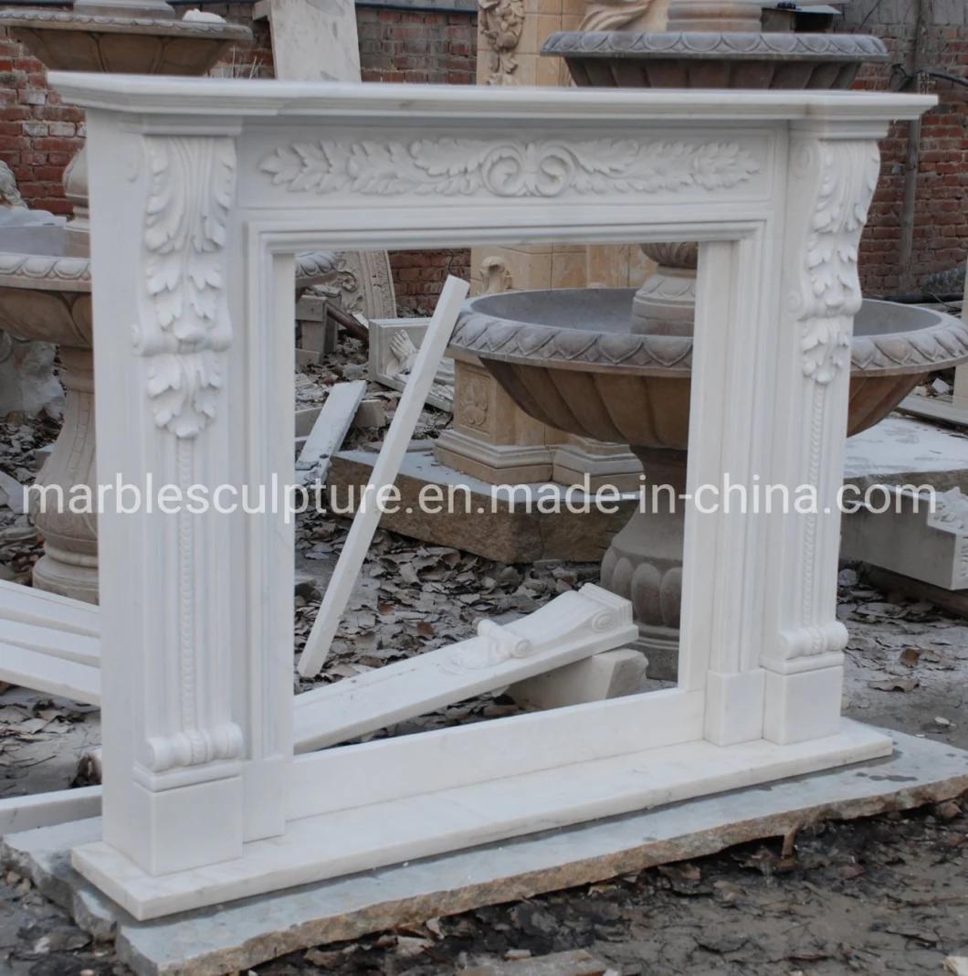 Beautiful Simple Style Pure White Marble Stone Fireplace (SYMF-232)