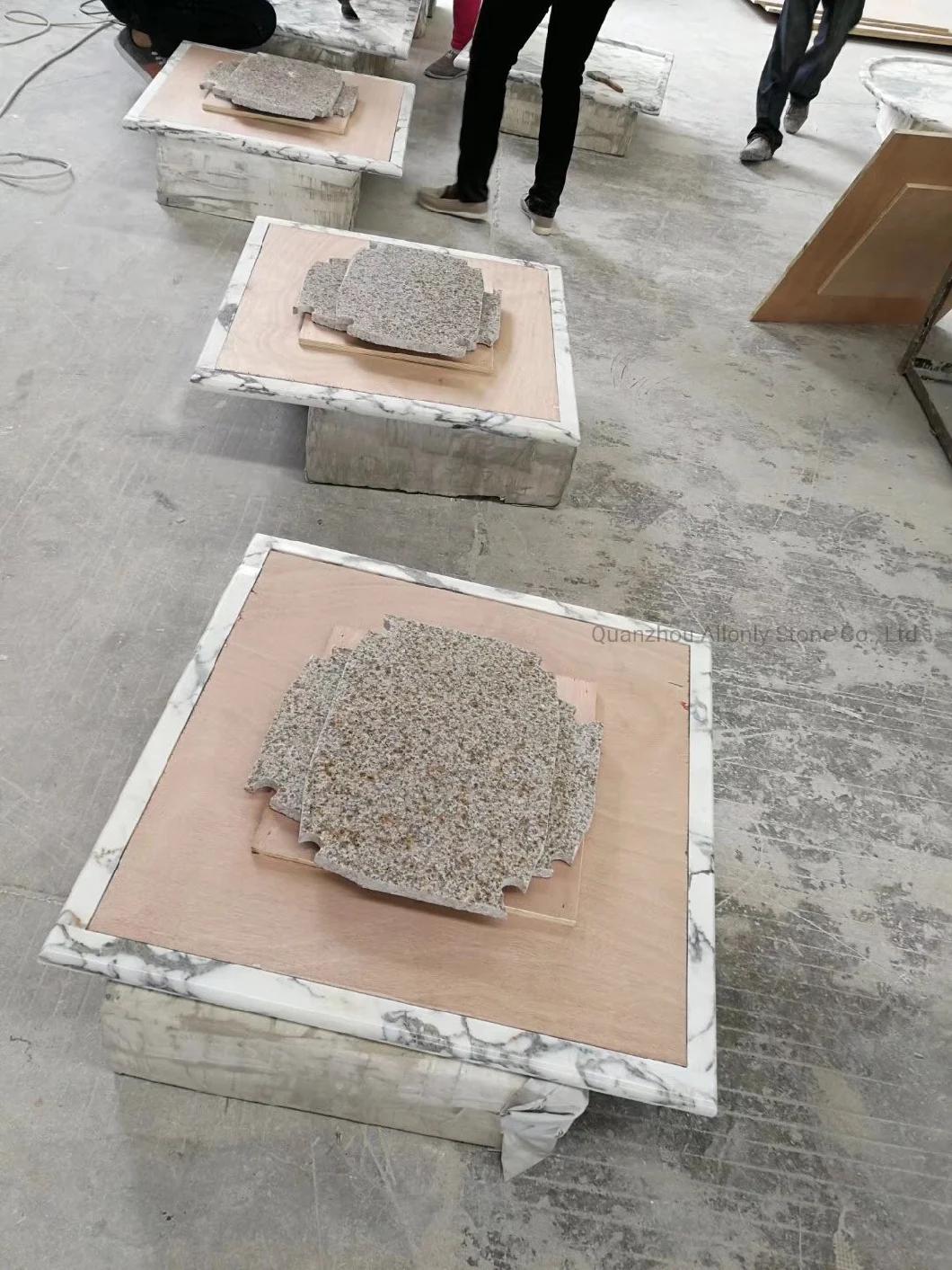 Custom Cut Sqaure and Oval Shape Arabescato White Marble Stone Table Top