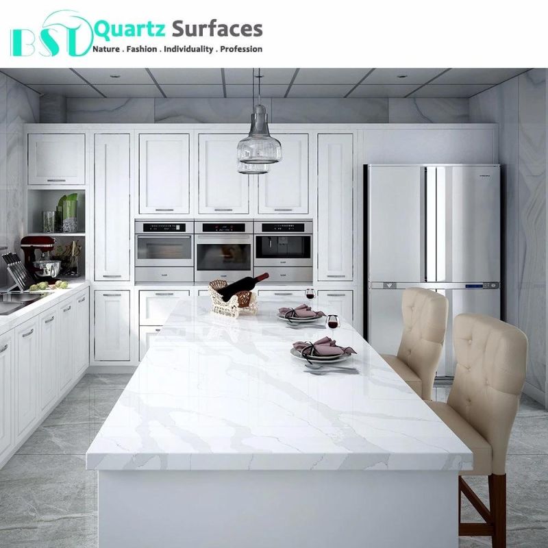 Light Grey Veins Calacatta White Quartz Stone for Decoration Wall
