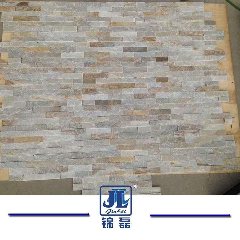 Natural Stone Split Yellow Mixed Quartzite Stacked Ledge Stone 10 X36mm for Wall Tile and Wall Panel/Culture Stone