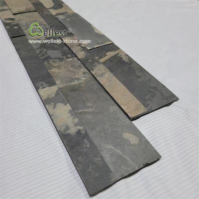 DIY Ledge Stone Culture Stone Medley Peel and Stick Black Slate Stone Overlay Kitchen Backsplash