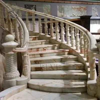 Blve Indoor Round Pillar Design Natural Stone Balcony Railing Marble Stairs Balustrad Handrail for Villa