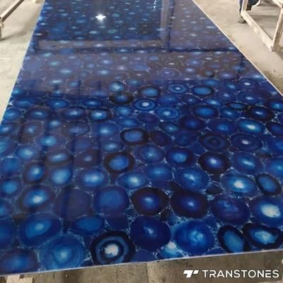 Blue Polished Resin Solid Surface Artificial Agate Slab for Dining Table