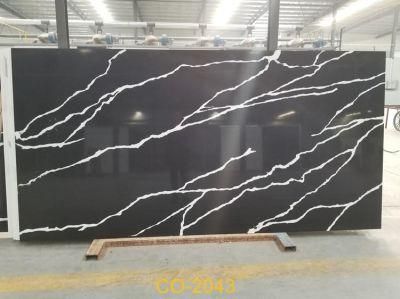Black Artificial Quartz Stone Slab with Beautiful White Veins