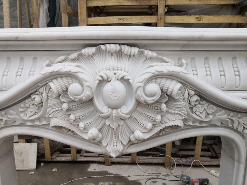 Luxury Fireplace Made with Natural White Marble French Style