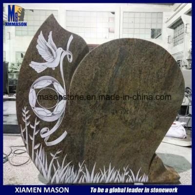 Mason France Headstone with Line Carving in Juparana Indian