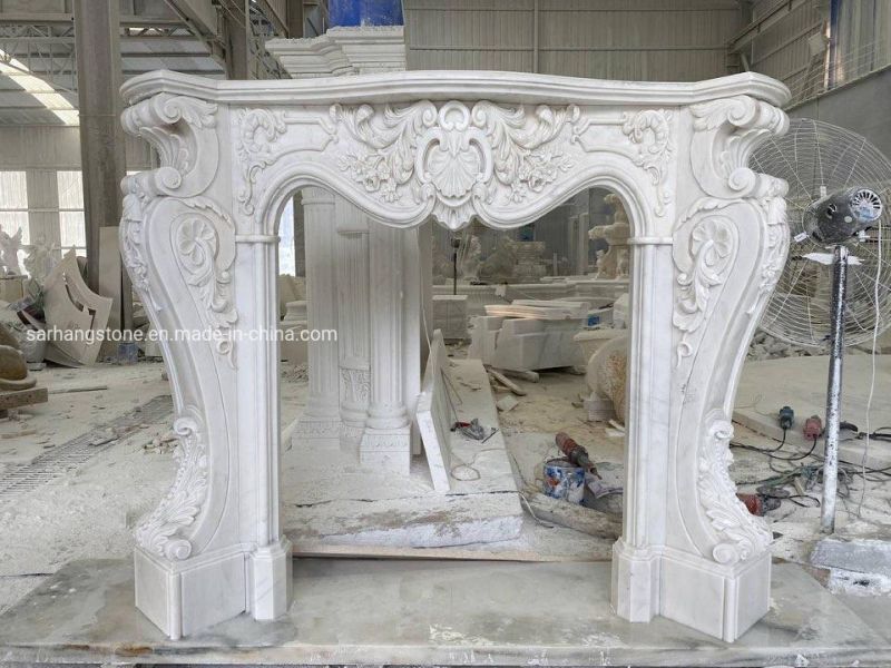 Popular Design Hand Carved Decorative Natural White Marble Fireplace Mantles