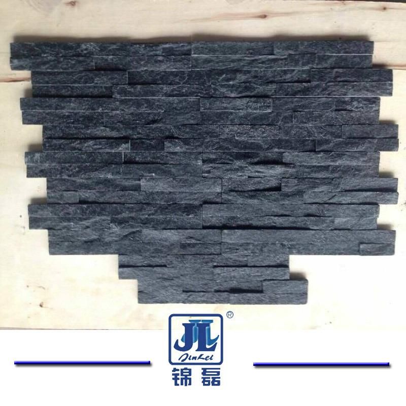 Z Shape Black Quartzite Stacked Ledge Culture Stone for Slate Veneer and Wall Panel