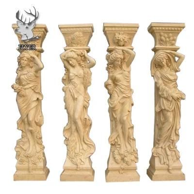 Outdoor Natural Stone Roman Pillars Building Material Hand Carved Gate Column