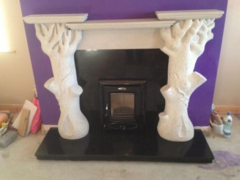 New Design Tree White Marble Fireplace Stone Carved Mantel