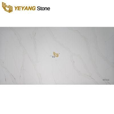 Quality Polished White Calacatta Quartz Slab for Kitchen Worktop/Countertop/Bathroom/Vanity Top