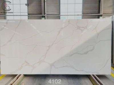Artificial Quartz Slabs White Color Gold Veins Calacatta Countertops