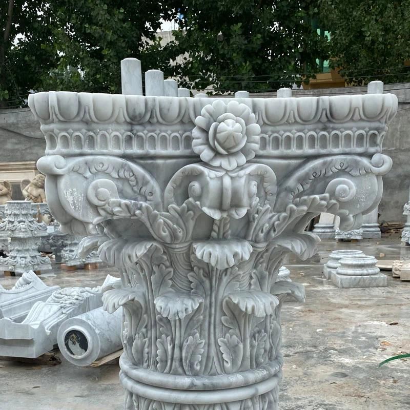 Modern Natural Solid Marble Pillars Nouveau Marble Roman Column with Lady Sculpture